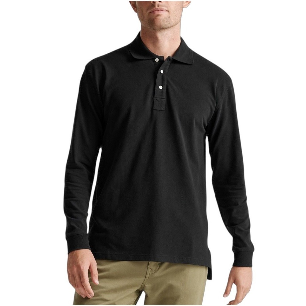 Quince Mens L NWT Organic Cotton Black Long Sleeve Pique Polo Quiet Lux Neutral